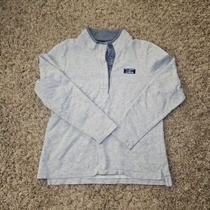 LL Bean Heavy Henley Women's M Petite 1/4 Button‎ Pullover Sweatshirt Gray